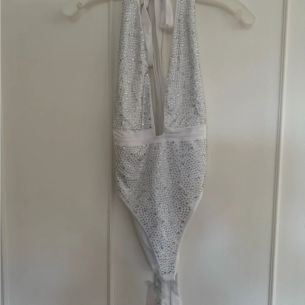 Fashion Nova White rhinestone swimsuit One Piece - Picture 3 of 5